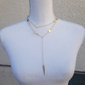 MS gold tone layered necklace with white stone beads